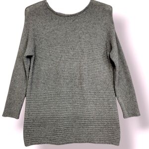 J. Jill Pullover Sweater Womens XL Gray Ribbed Knit Wool Silk Cotton Blend